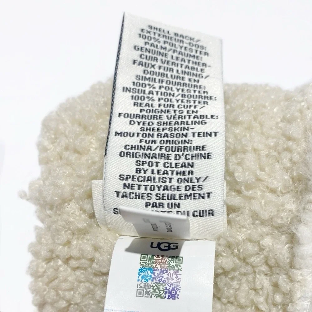 UGG White Black Quilted Shearling Trim & Leather Gloves NWT